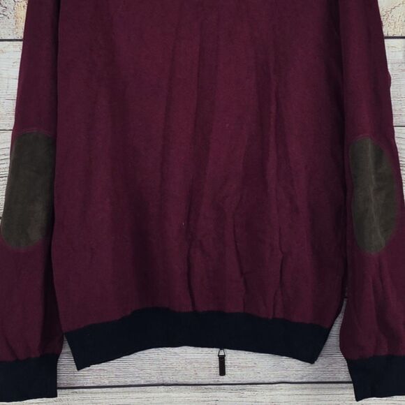 Bugatchi NWT Men's Solid Full Zip Mock Neck Sweater Elbow Patch XL Wool Cashmere - Picture 8 of 10